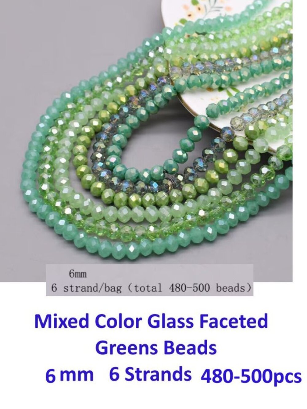 Mixed Color Glass Greens Beads Faceted 6mm 6 Strands 480-500pcs